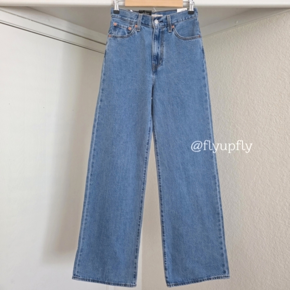 Levi's Ribcage Premium Wide Leg Blue Jeans - Picture 10 of 16